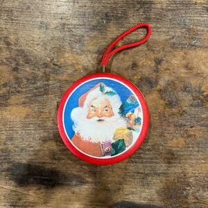 Vintage Figi's Inc Round Christmas Tin Can Santa Claus. 2.75” X 1.0”